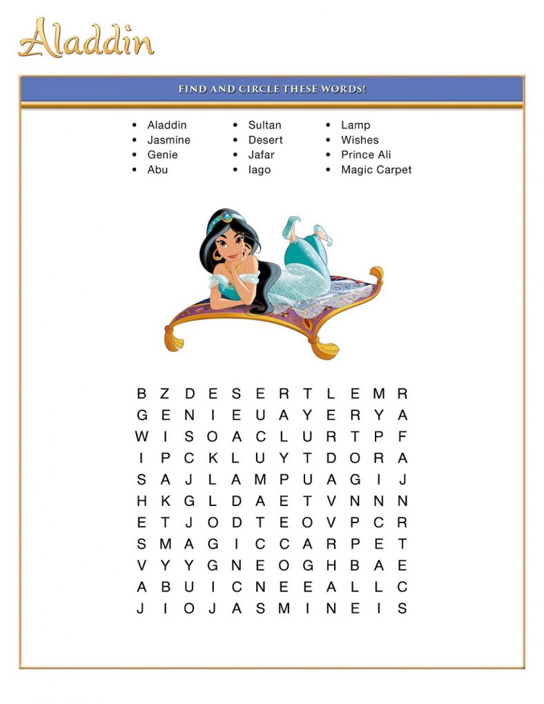 Aladdin Disney Word Searches