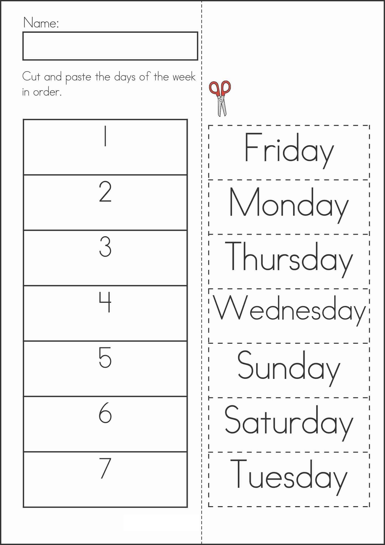 Days Of The Week Worksheet Activities