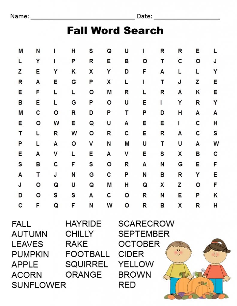 Printable Fall Word Search Puzzles 101 Activity