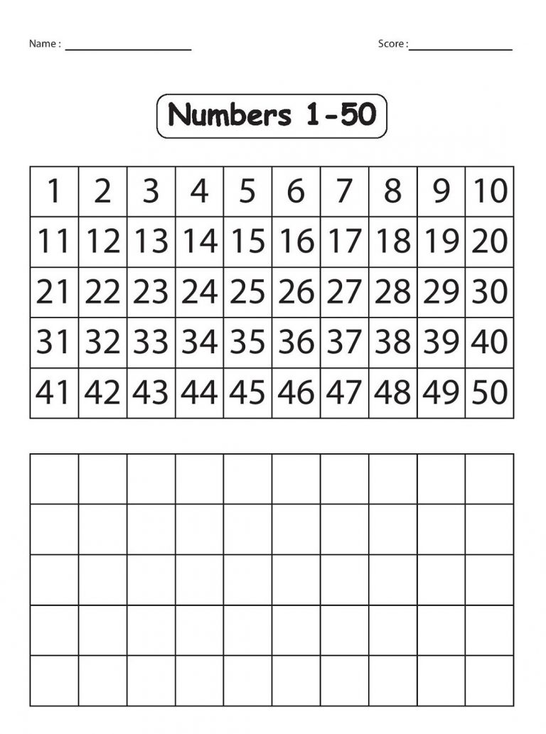 Identifying Numbers 1 50 Worksheets