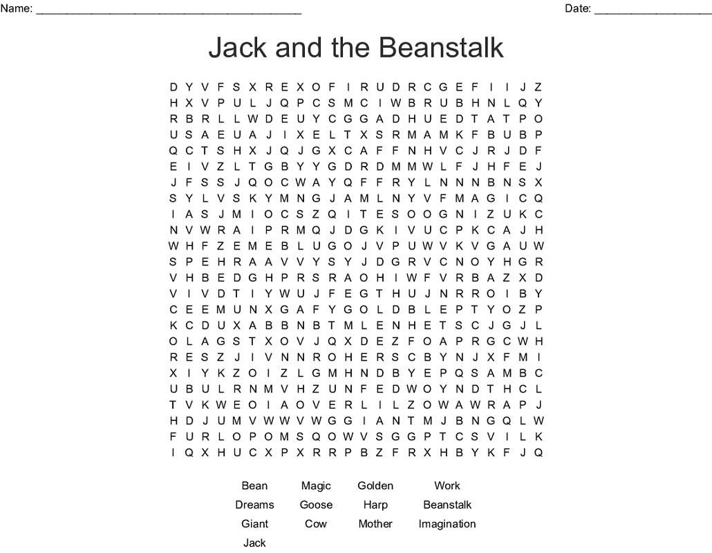 Jack and The Beanstalk Activities Word Search