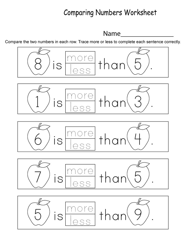 More Or Less Worksheets Comparing Numbers