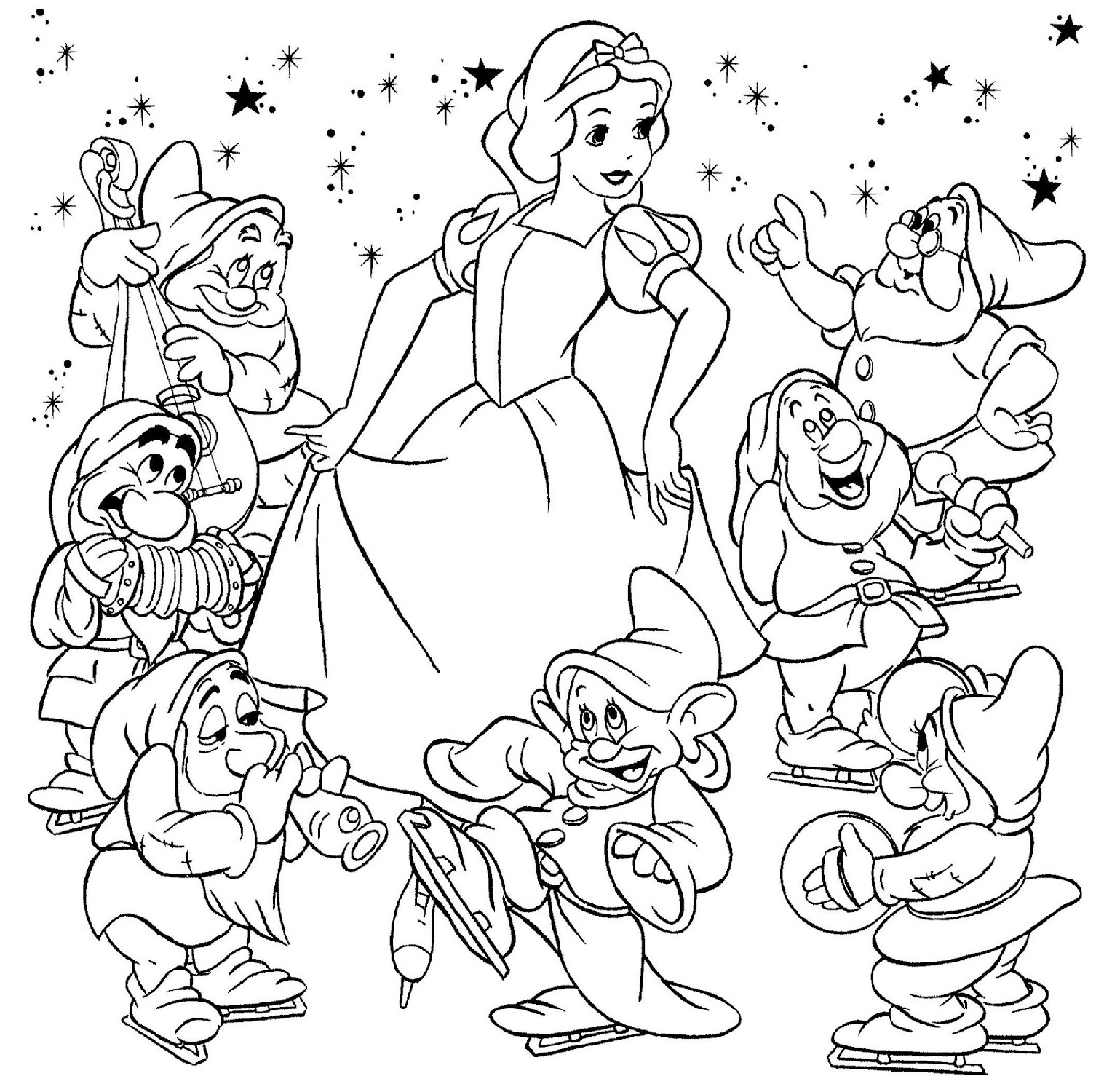 The Seven Dwarfs and Snow White Color Pages
