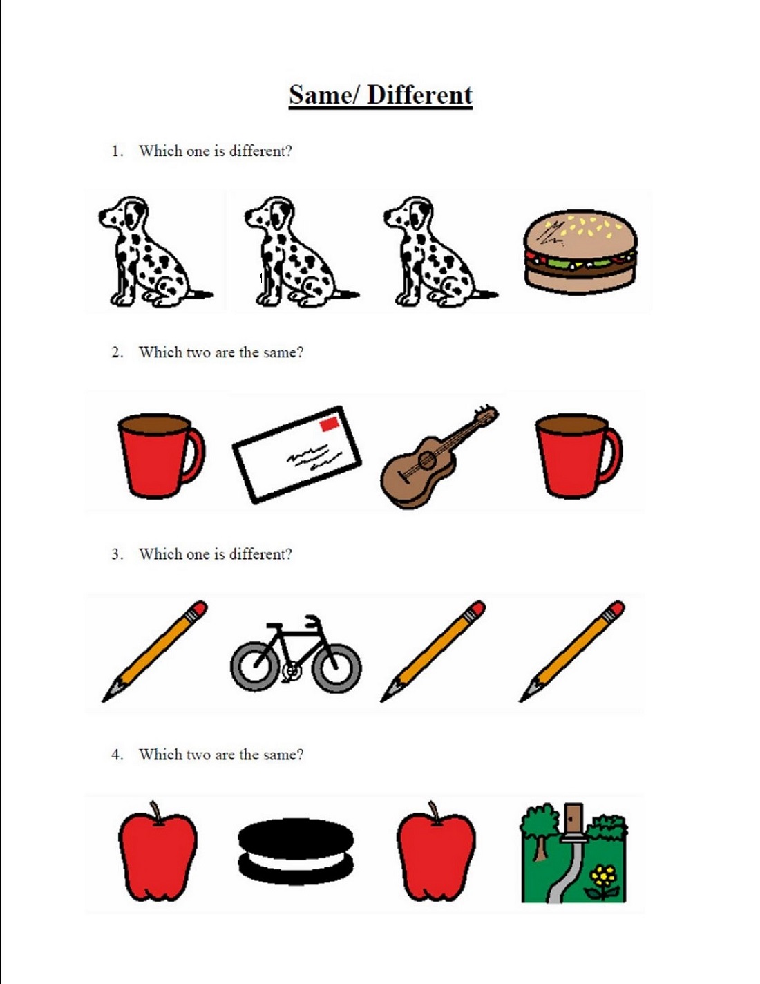 Same And Different Worksheets for Kids