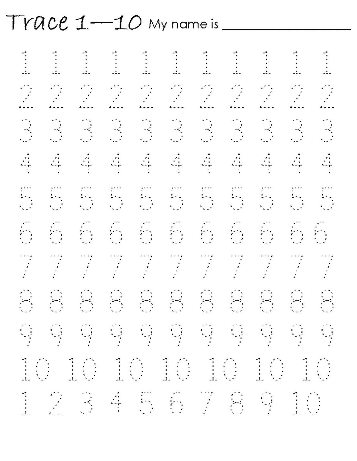 Writing Numbers Worksheet Tracing