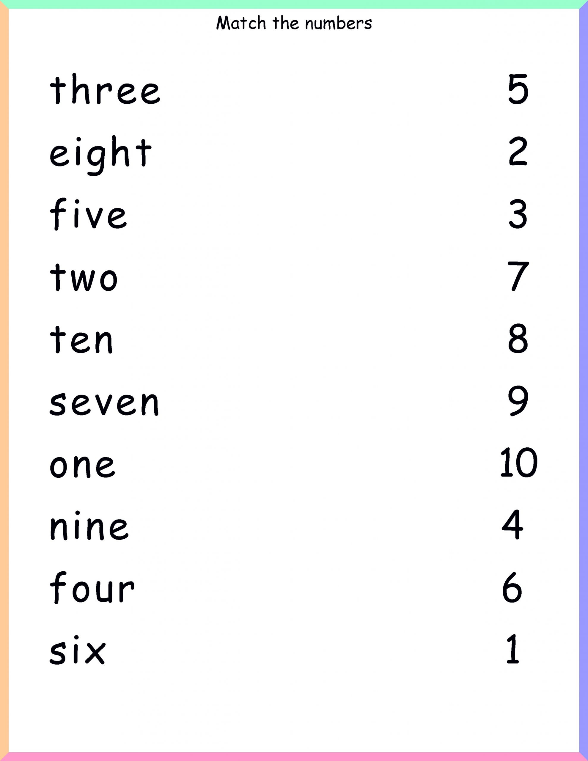 Match Number Word Chart