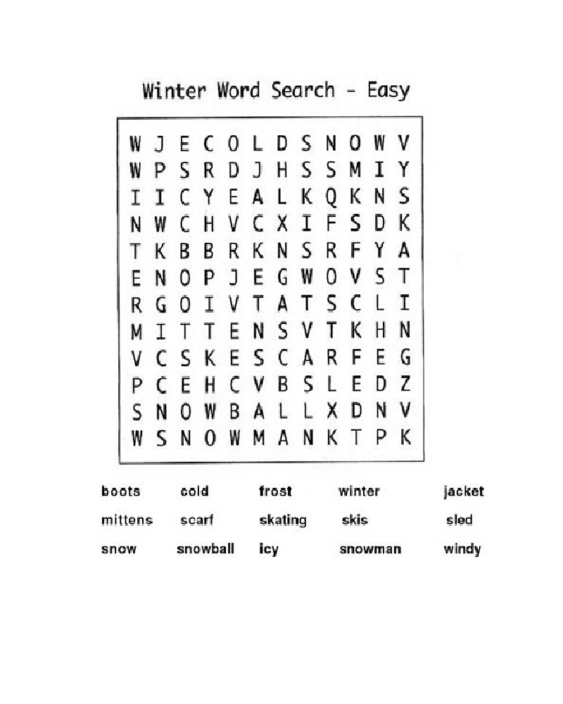 Winter Simple Word Search