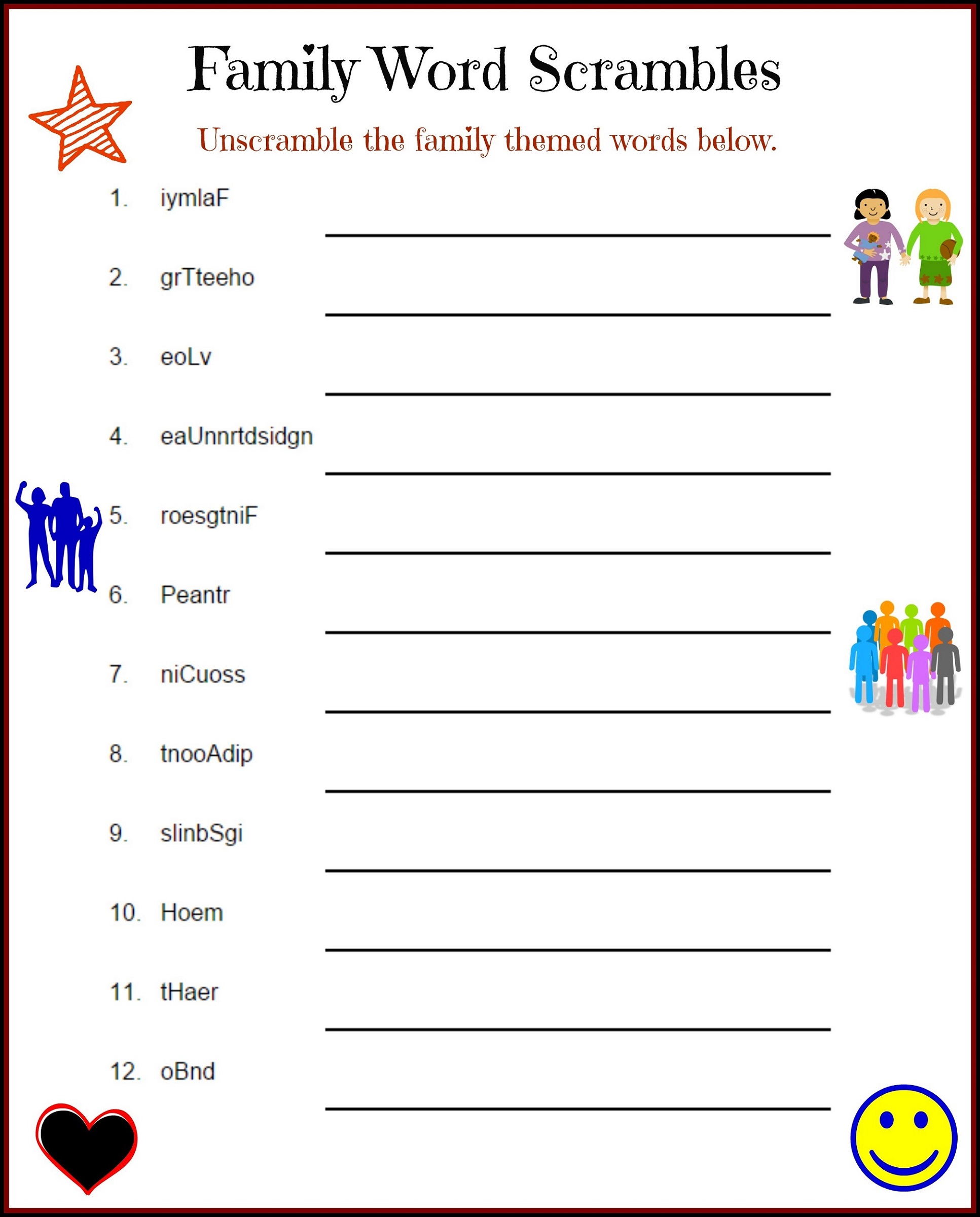 Family Word Scramble Puzzle