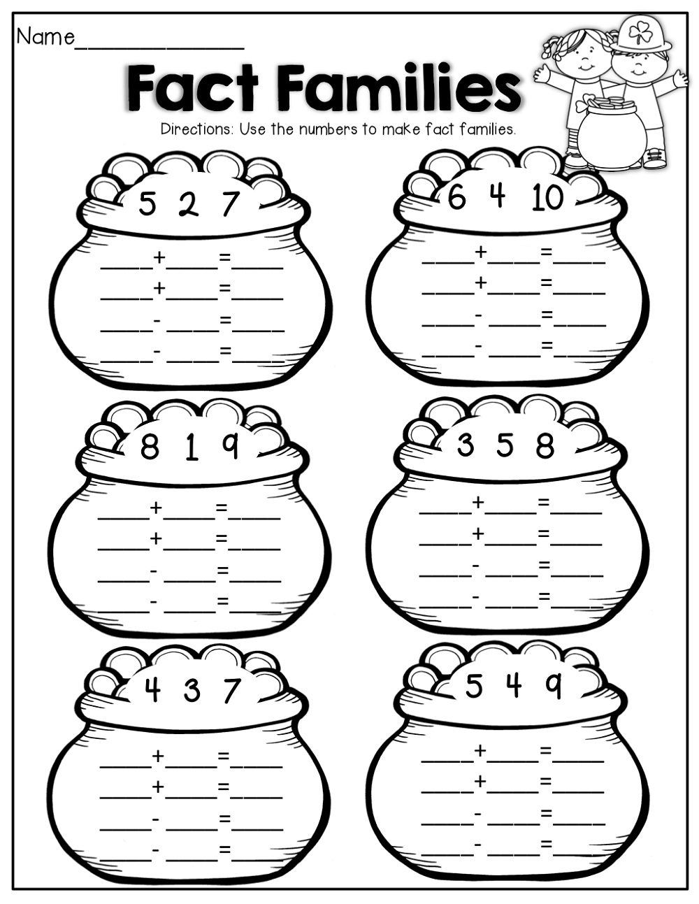 Printable First Grade Fact Family Worksheets