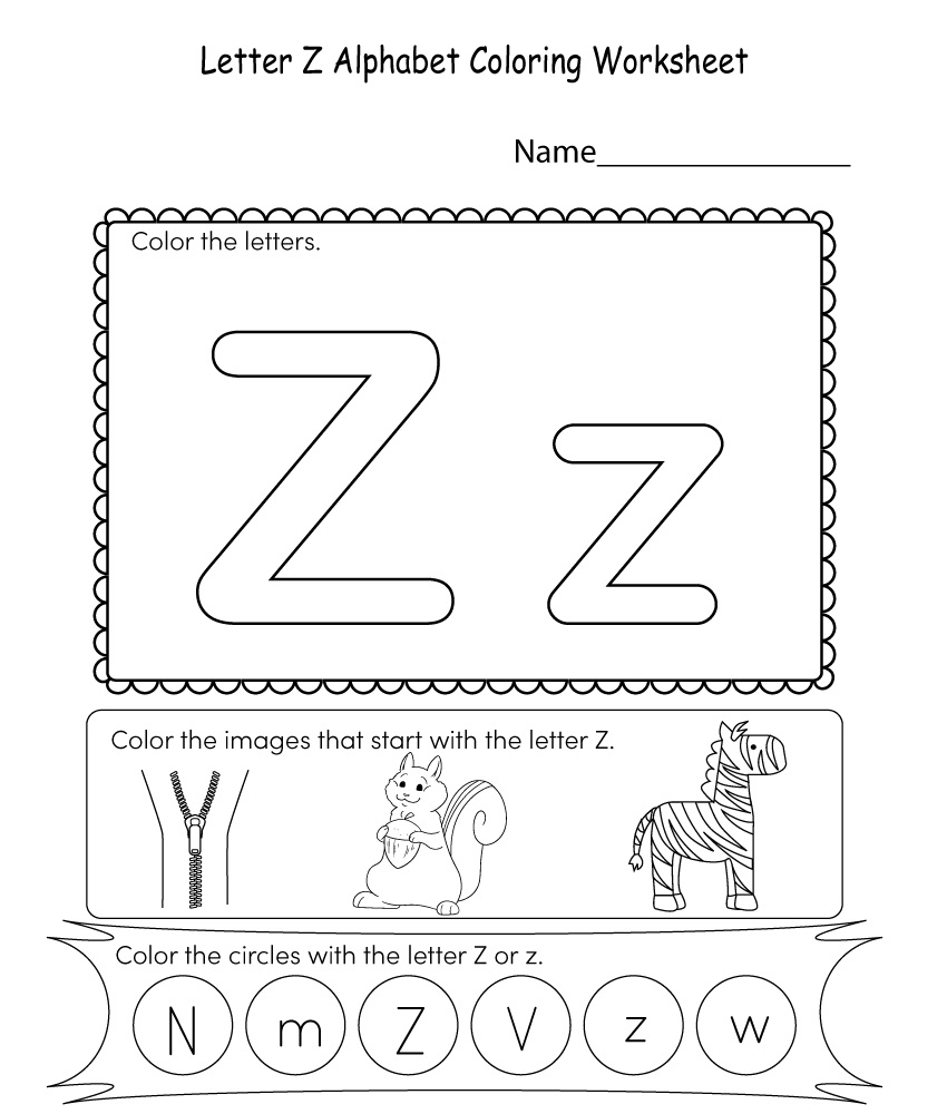 Coloring Letter Z Worksheet