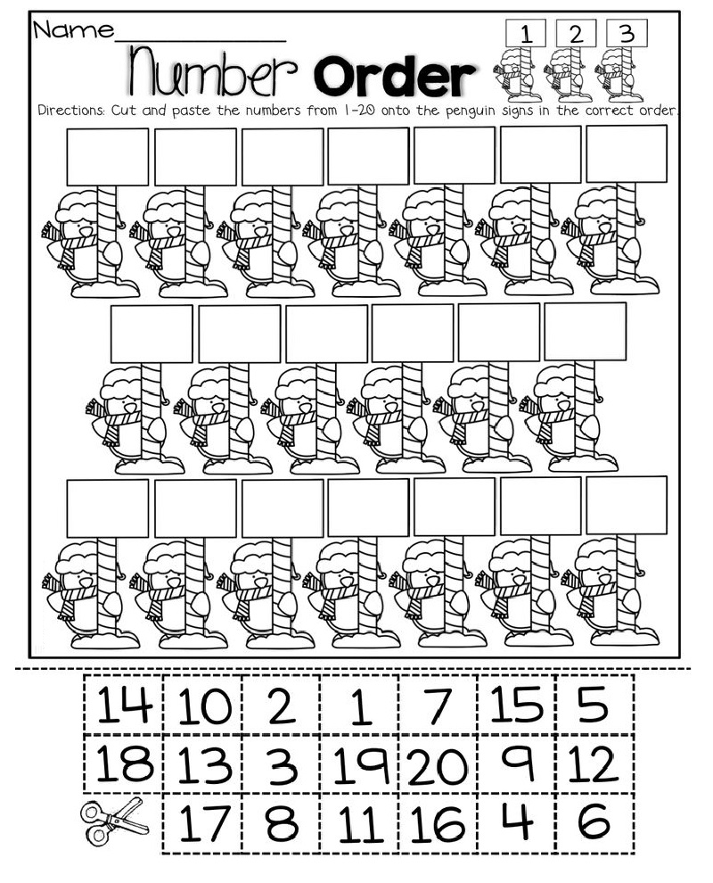Cut and Paste Numbers 1-20 Worksheets