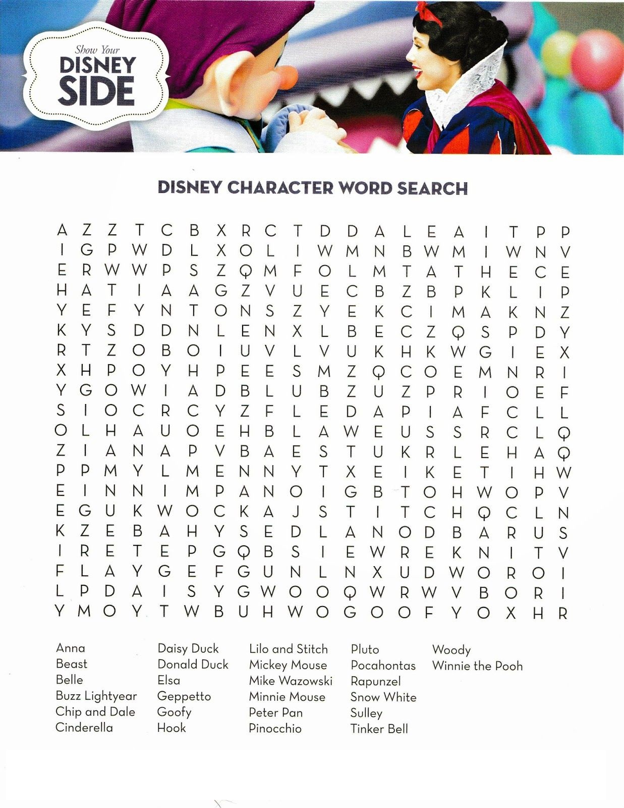 Disney Word Search Puzzles Char 1