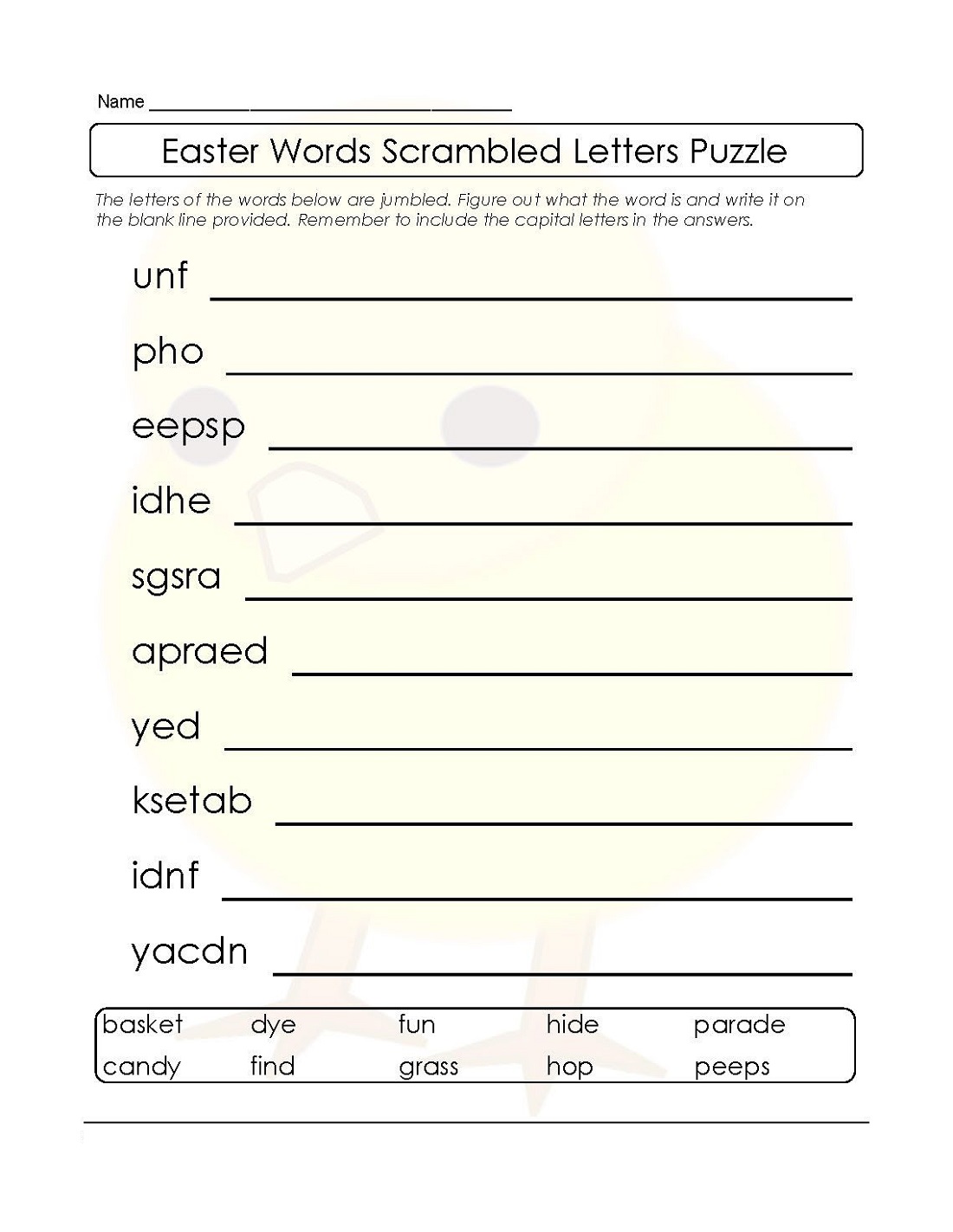 Easter Word Scramble Puzzle