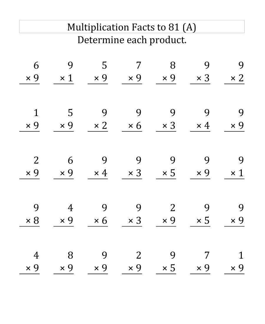 Easy 9 Times Table Worksheets