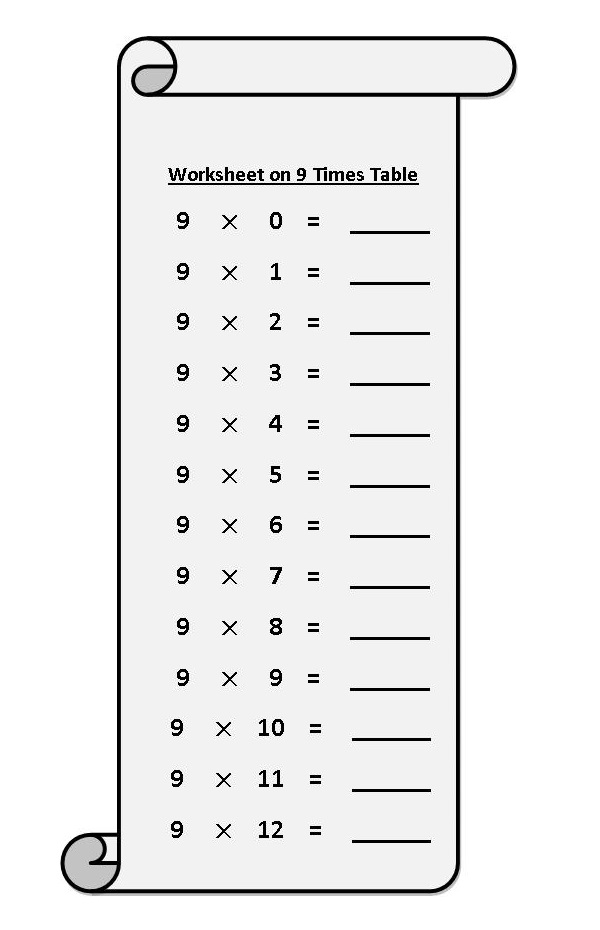 Free 9 Times Table Worksheets
