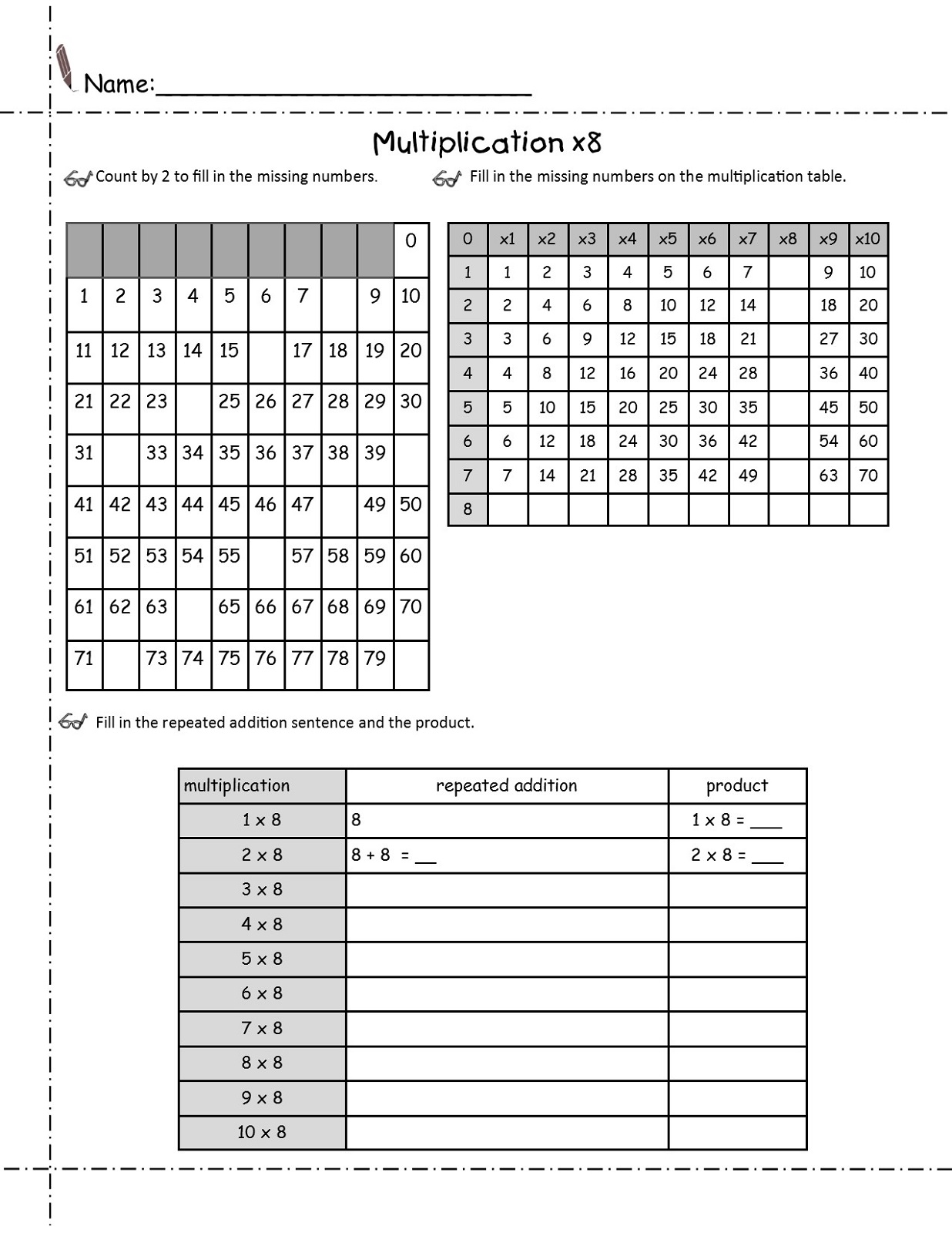 Printable 8 Times Table Worksheet