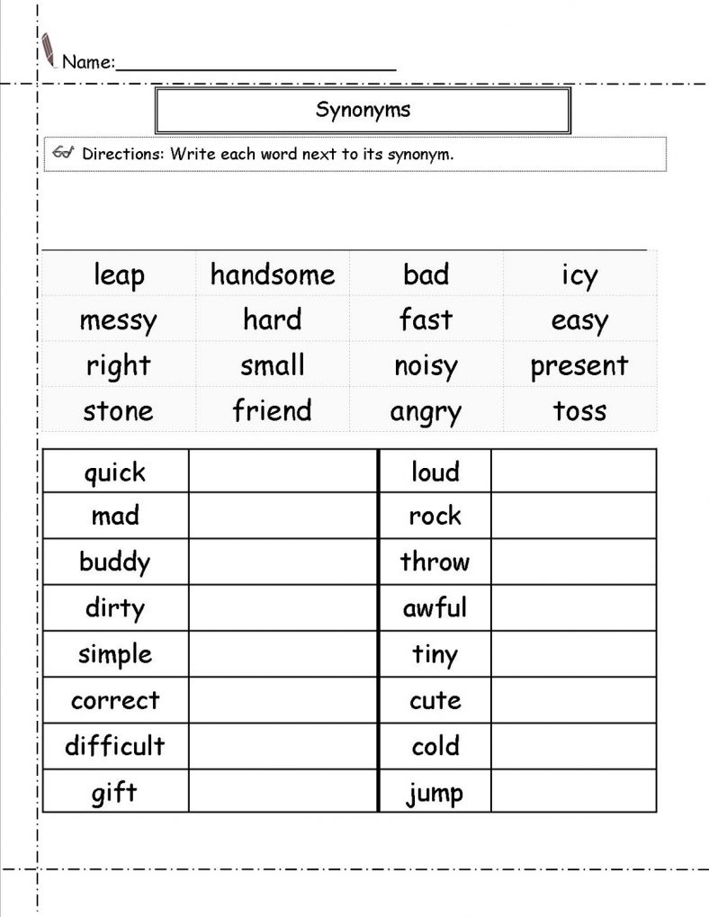 Synonym Worksheets for 1st Grade