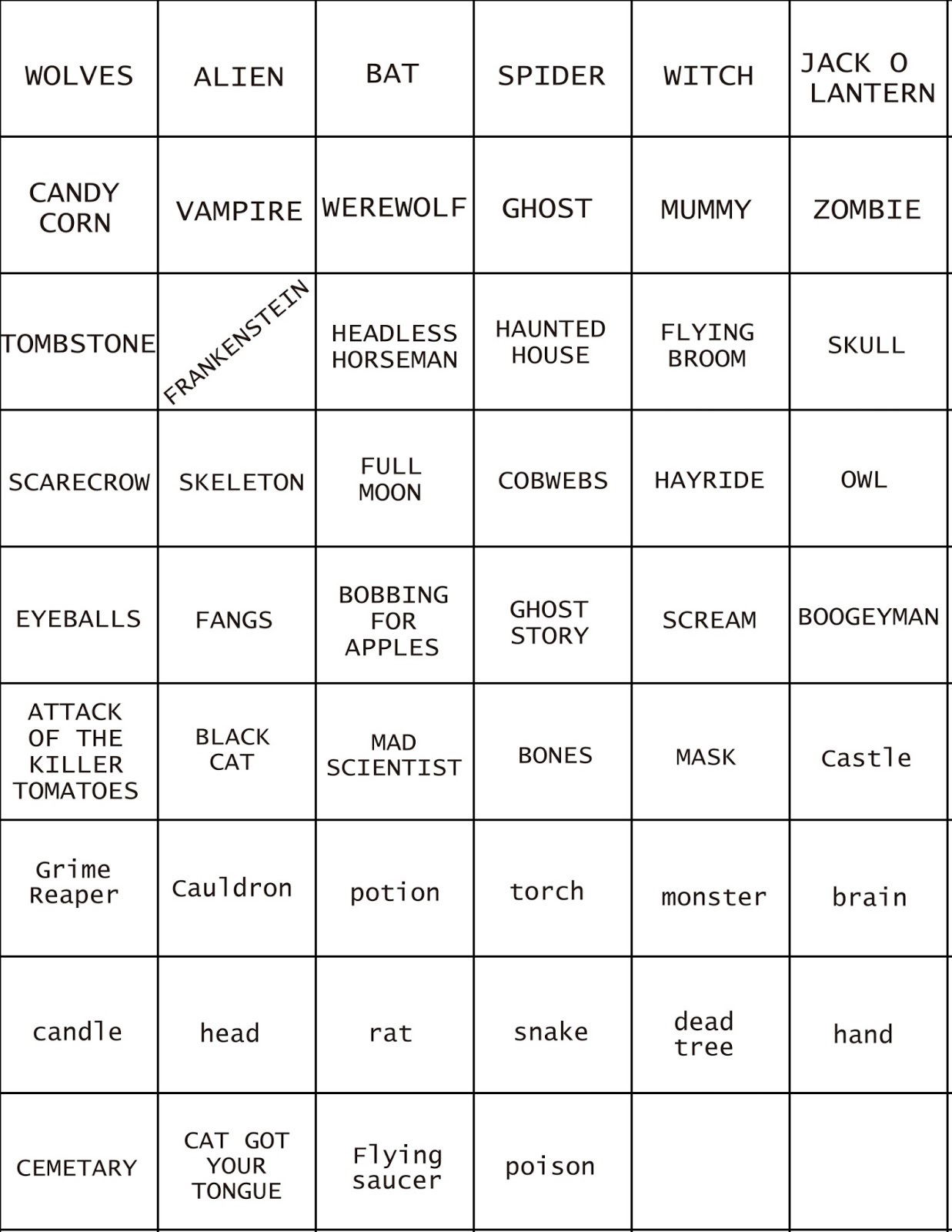 Pictionary Words For Kids Hallowen