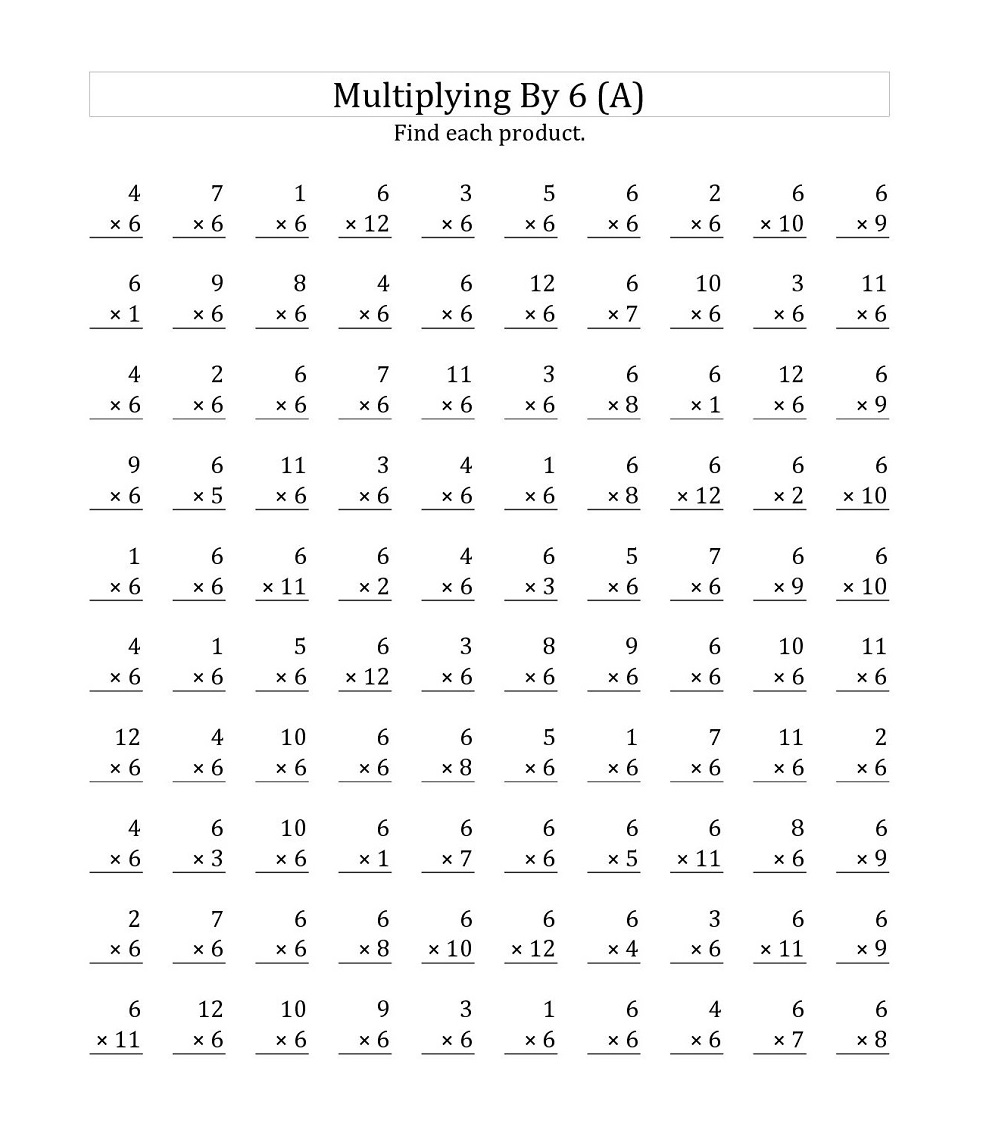 Printable 6 Times Tables Worksheets