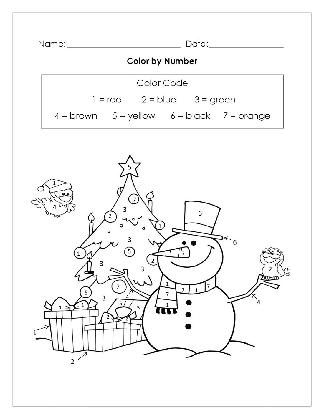 Winter Color by Number Worksheets