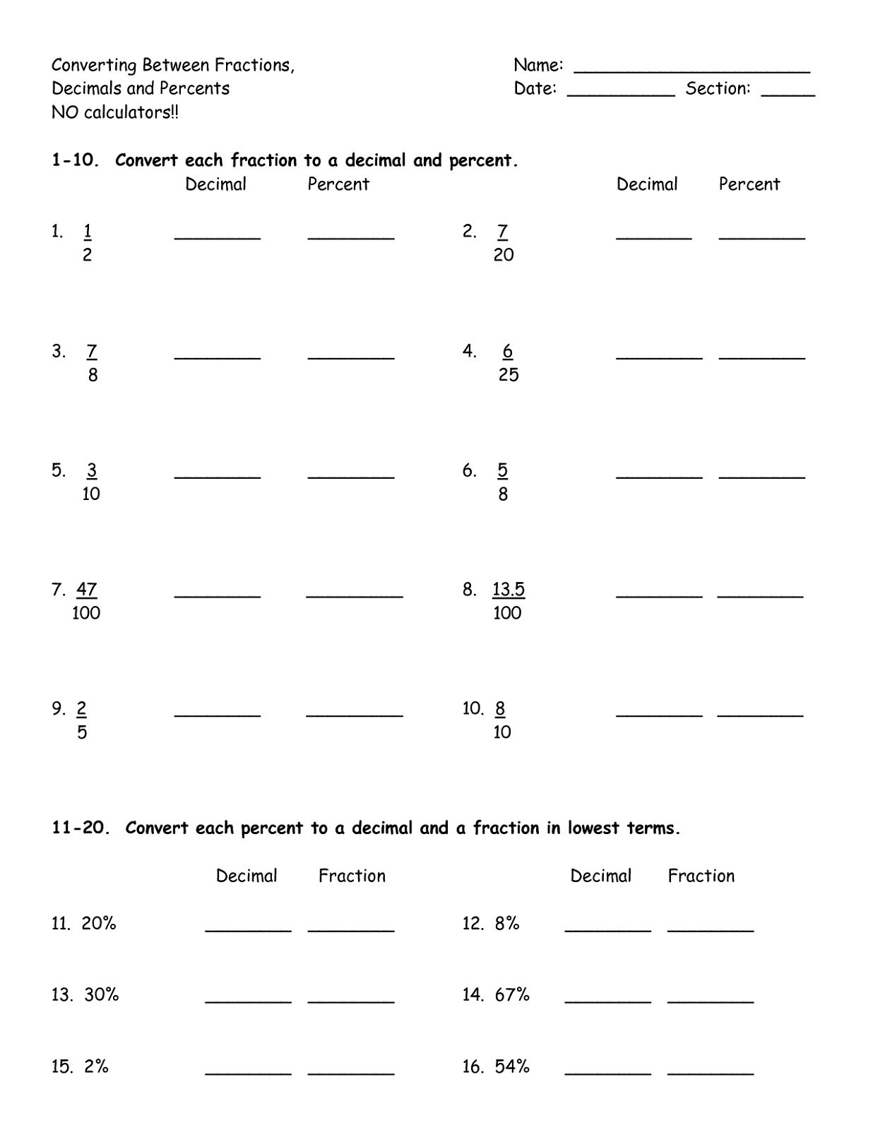 Counting Tenths And Hundredths Worksheets