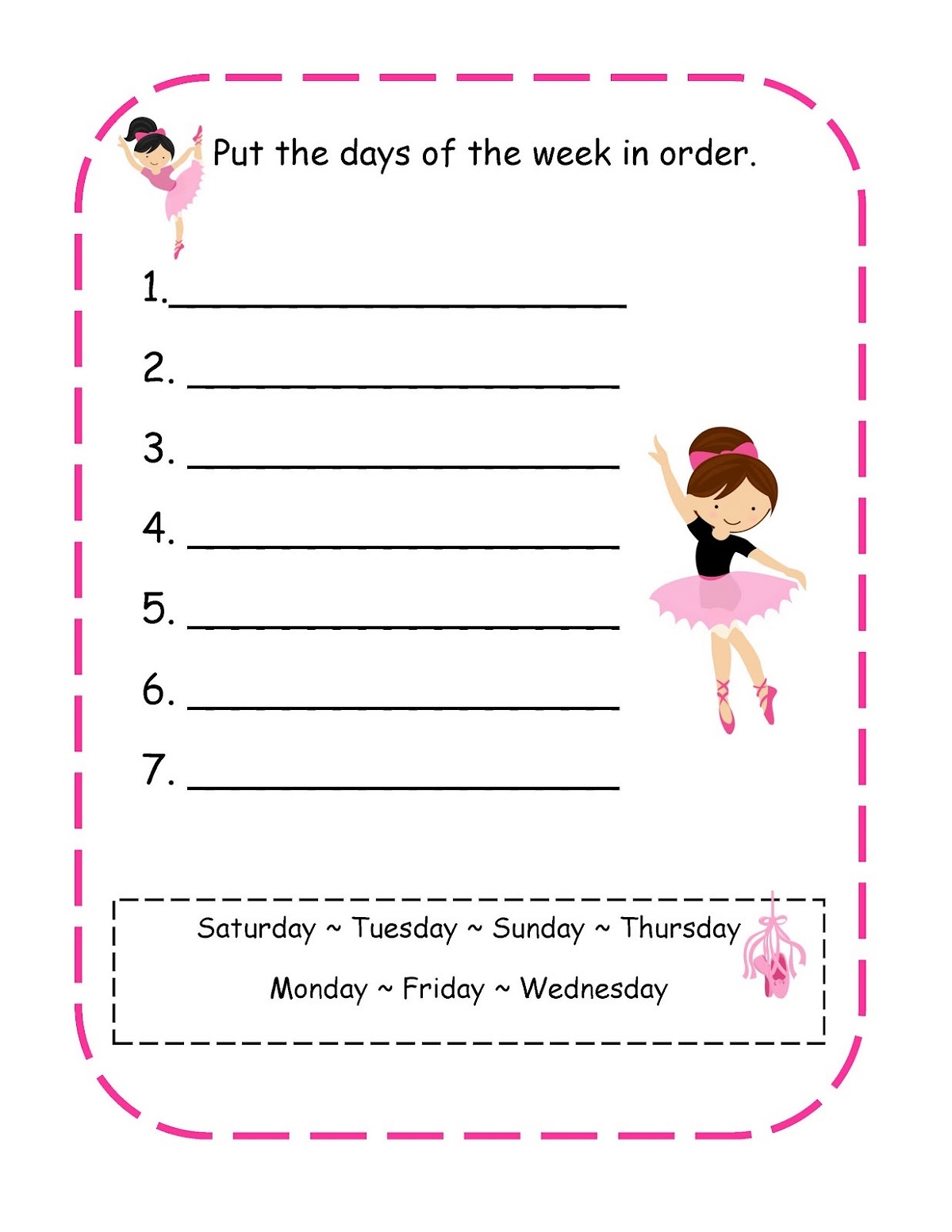 Days Of The Week Worksheet for Kids
