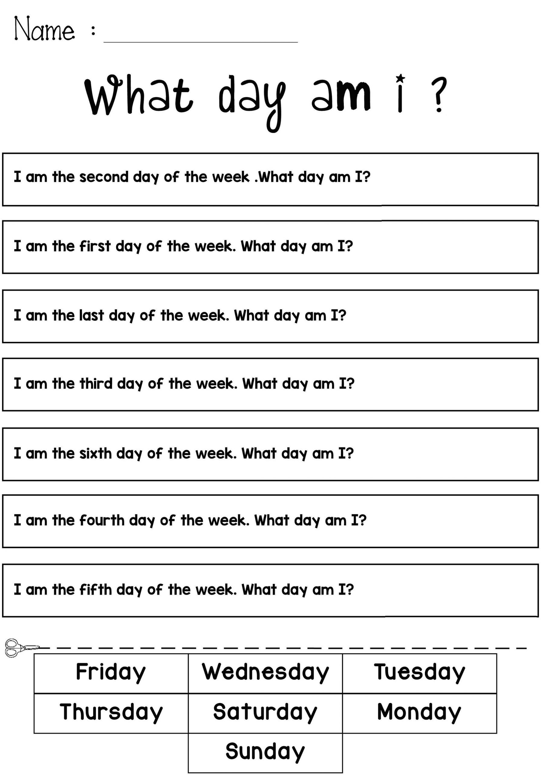 Days Of The Week Worksheet for Preschool