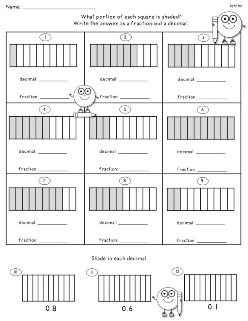 Printable Tenths Worksheets