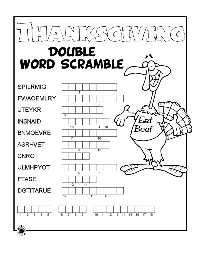 Thanksgiving Word Scramble Worksheets