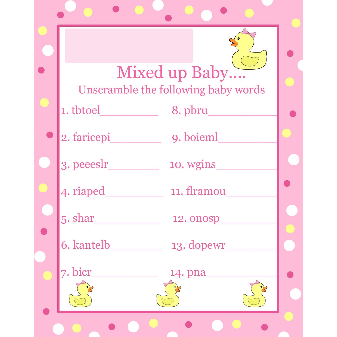 Word Scramble Baby Shower Games To Print