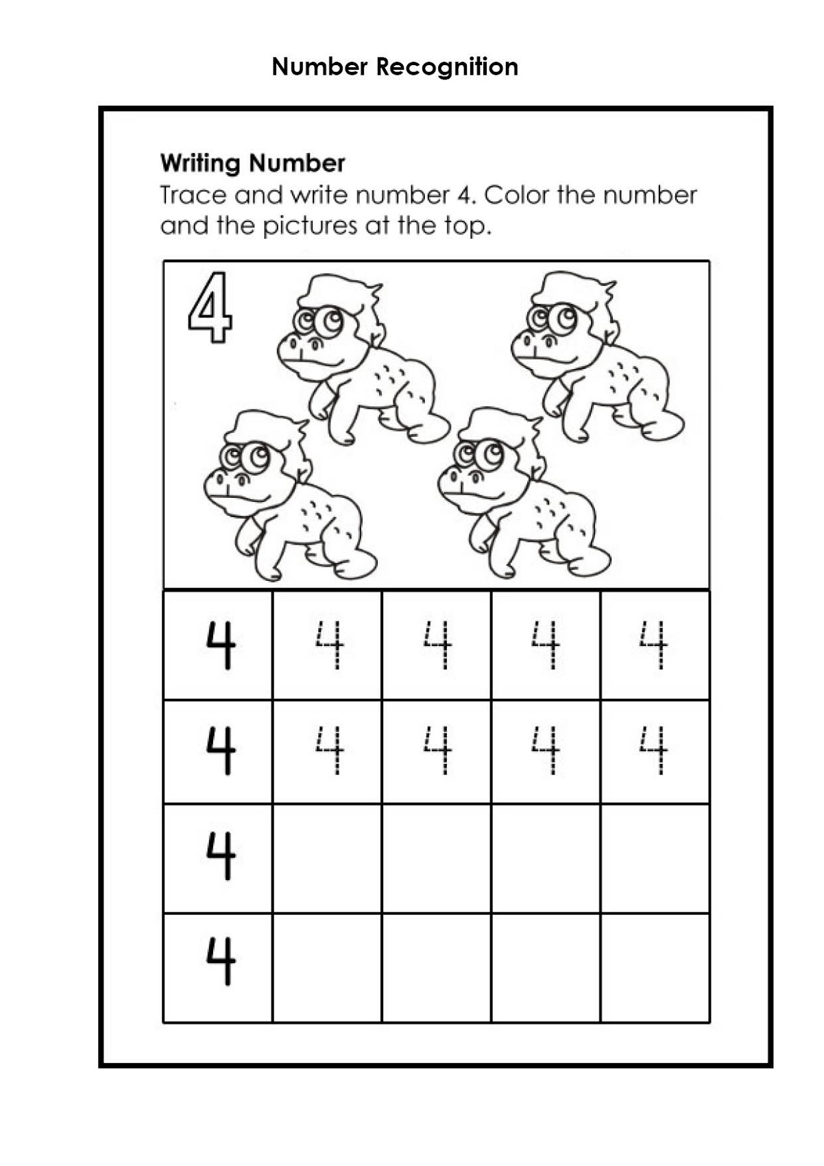 Printable Number 4 Worksheets 101 Activity