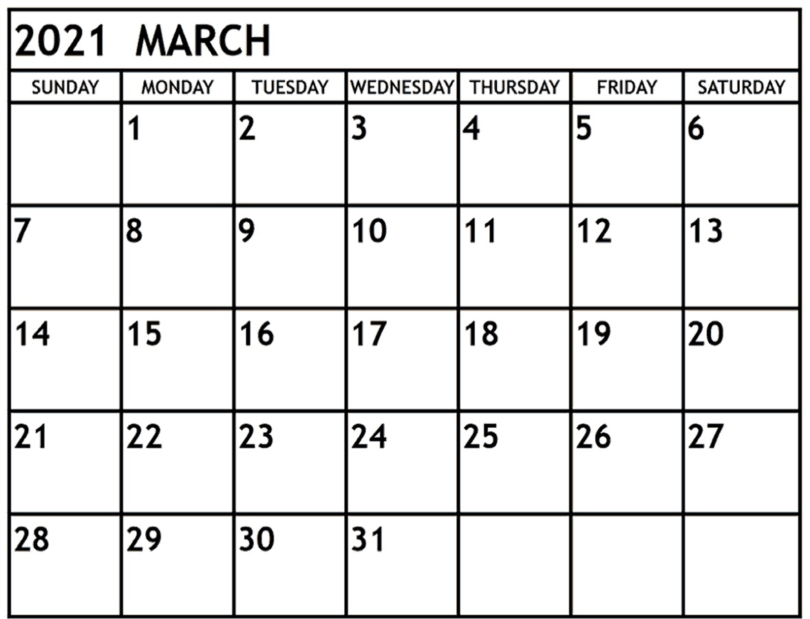 2021 Monthly Calendar Printable Template