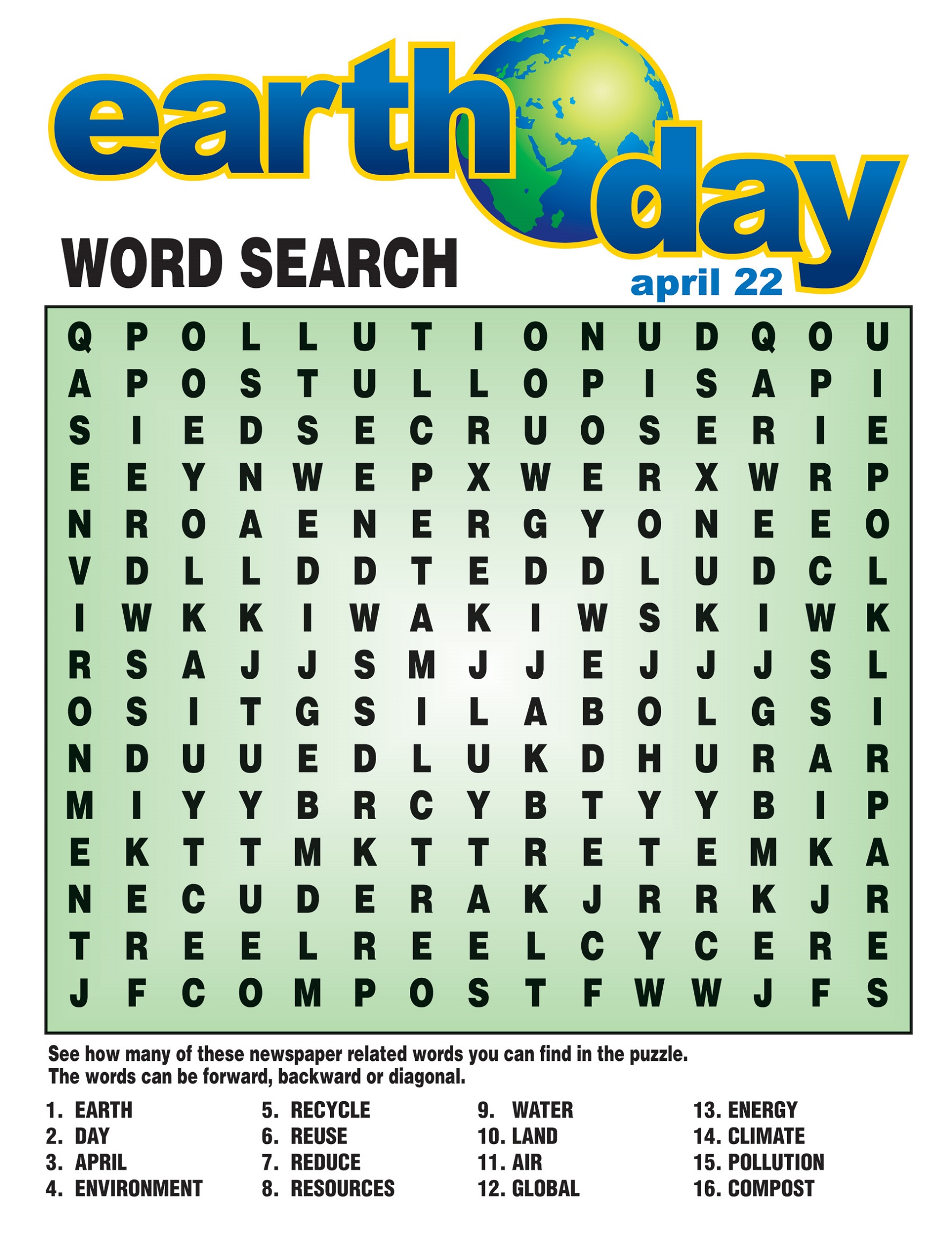 Earth Day April Word Search