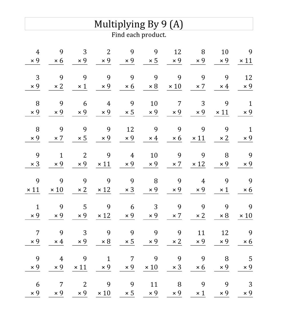 Free 9 Times Table Worksheet