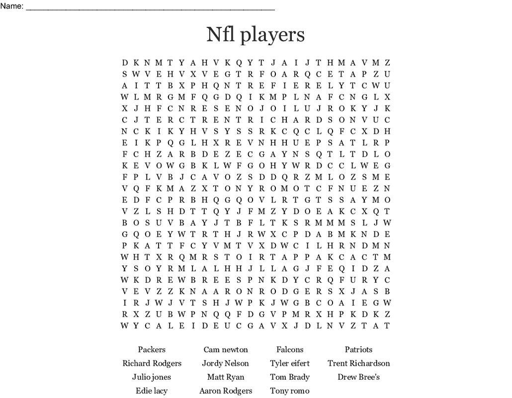 Nfl Word Search Football Player