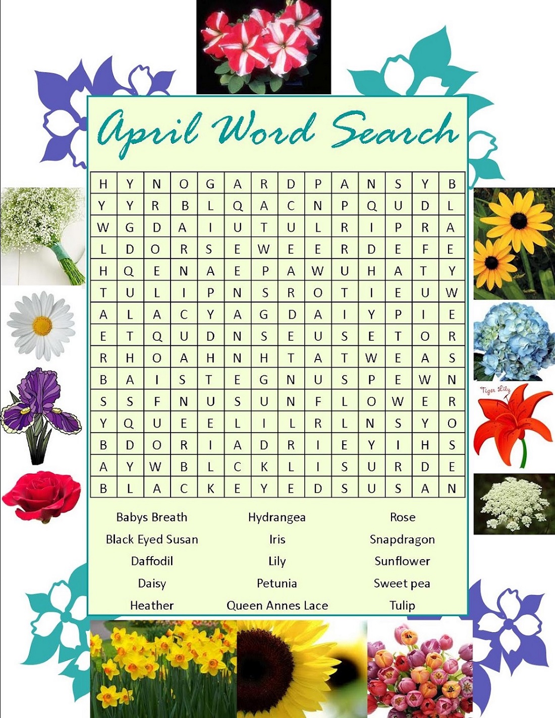 Printable April Word Search
