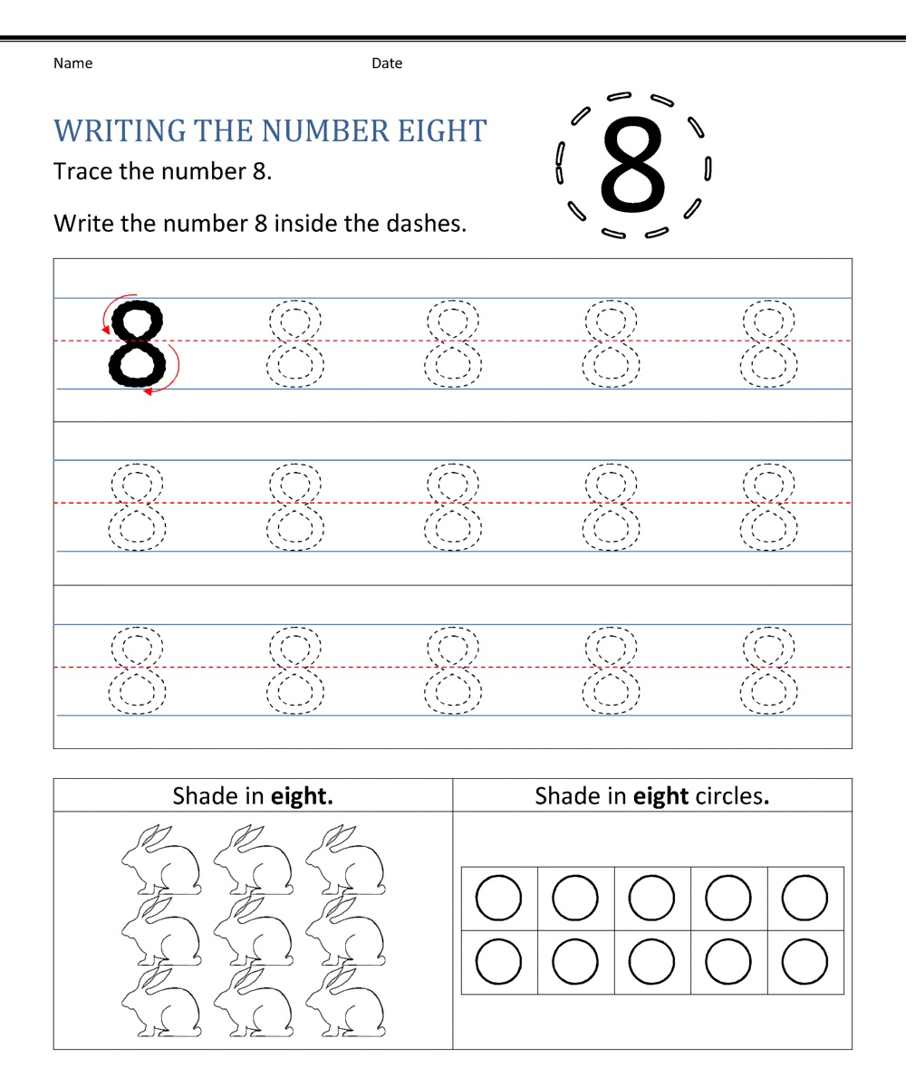 Writing The Number 8 Worksheets