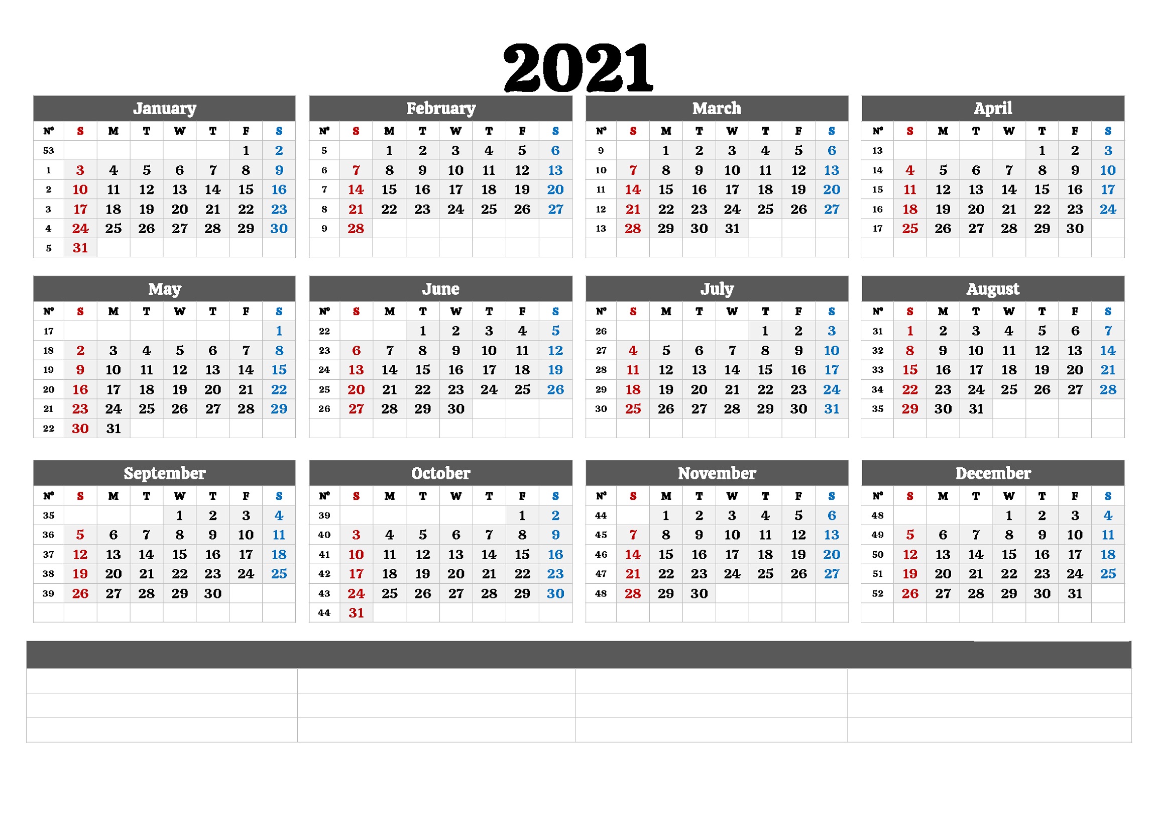 Calendar 2021 Printable Template