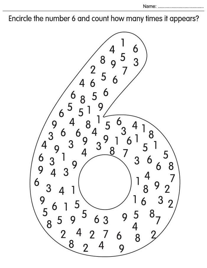 Encircle Number 6 Worksheets