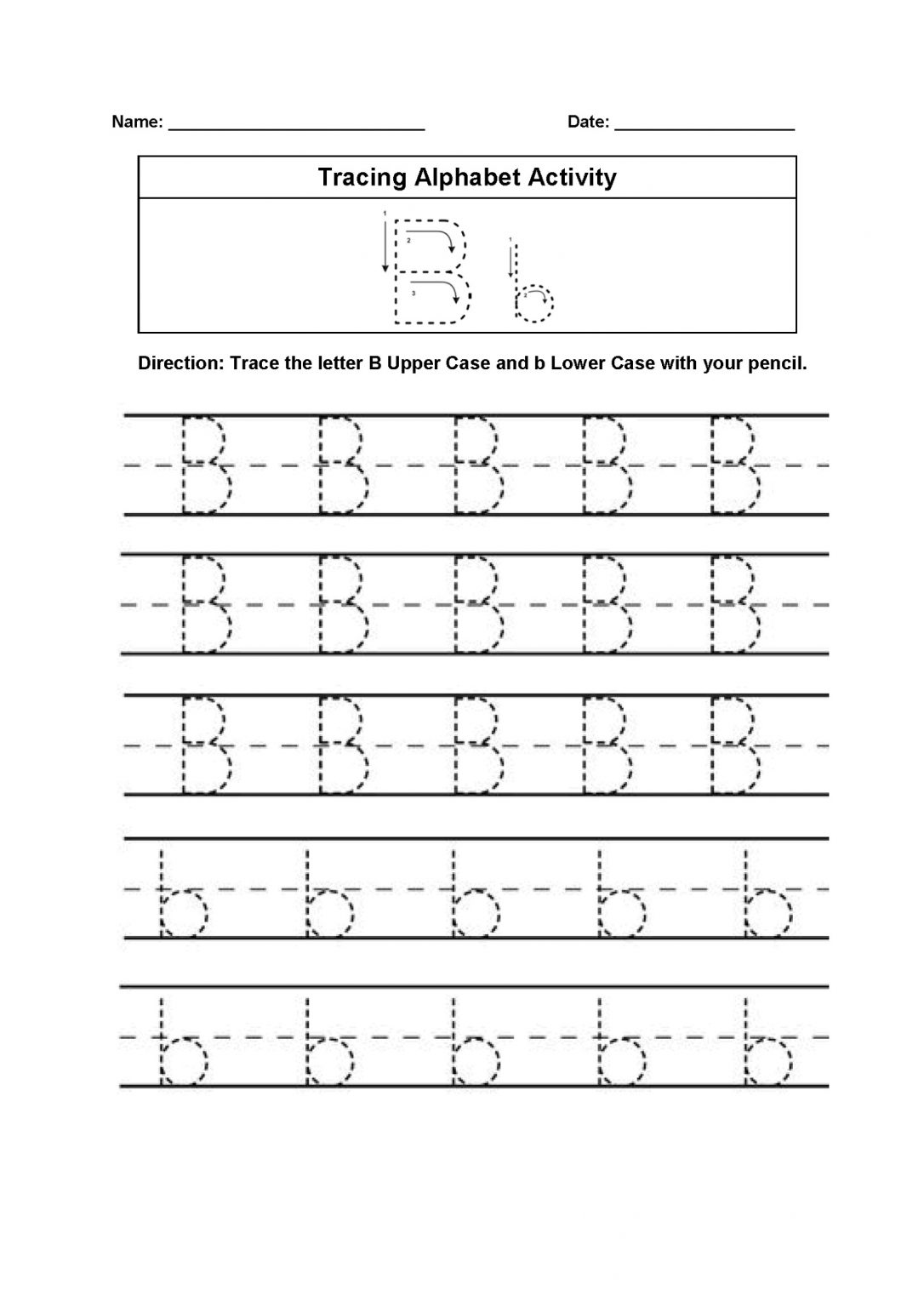 Trace Letter B Activity Sheets for Preschool | 101 Activity