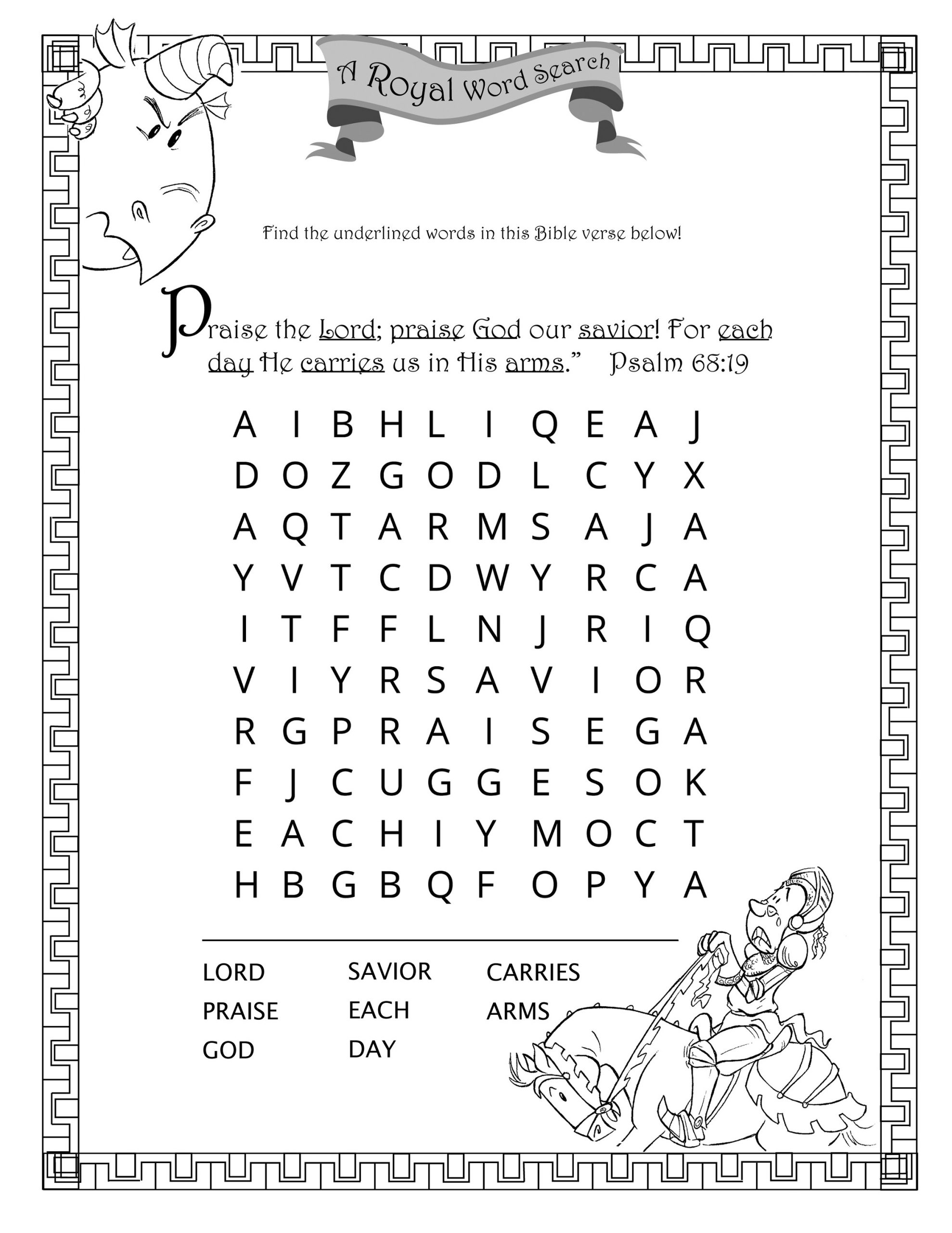 Activity Sheet for Kids A Royal Word Search