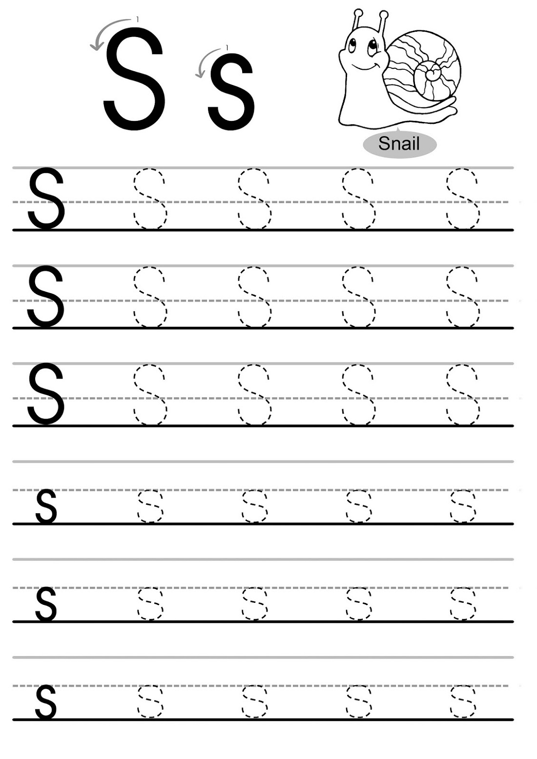 Tracing Letter S Worksheets