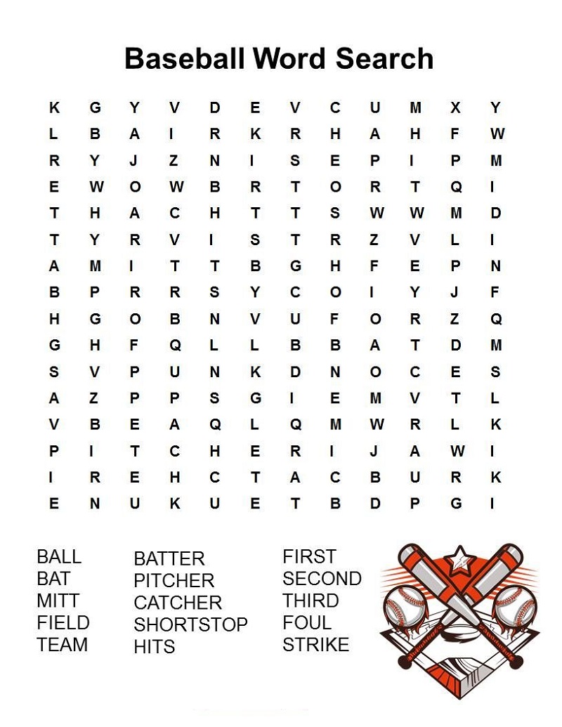 baseball word searches for kids