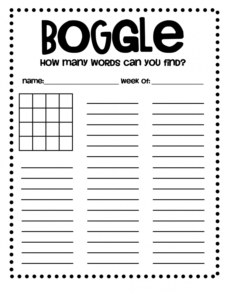 Free Boggle Word Games Template 101 Activity