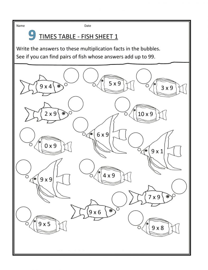 free 9 times table worksheets