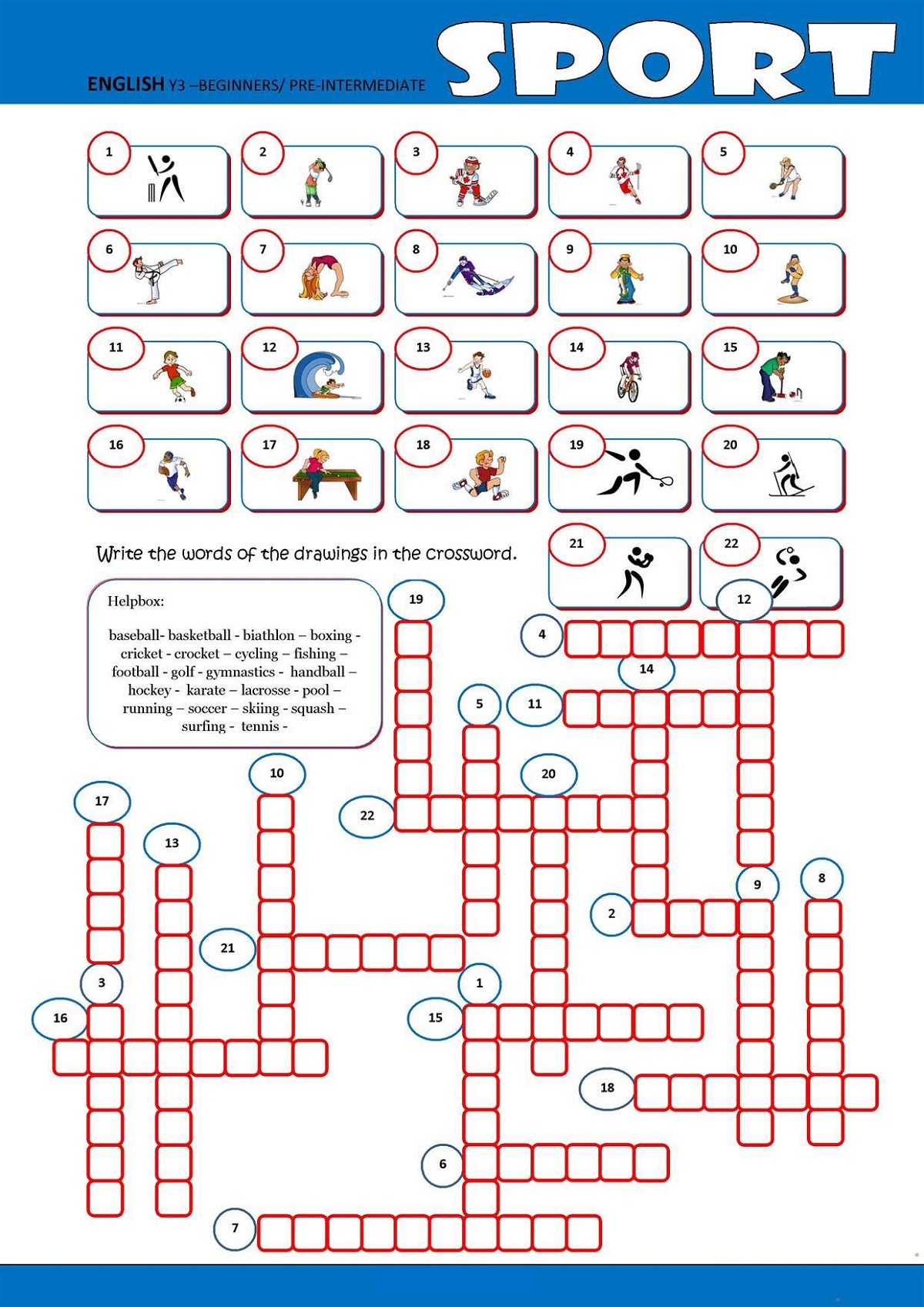 printable sports crossword puzzles for kids