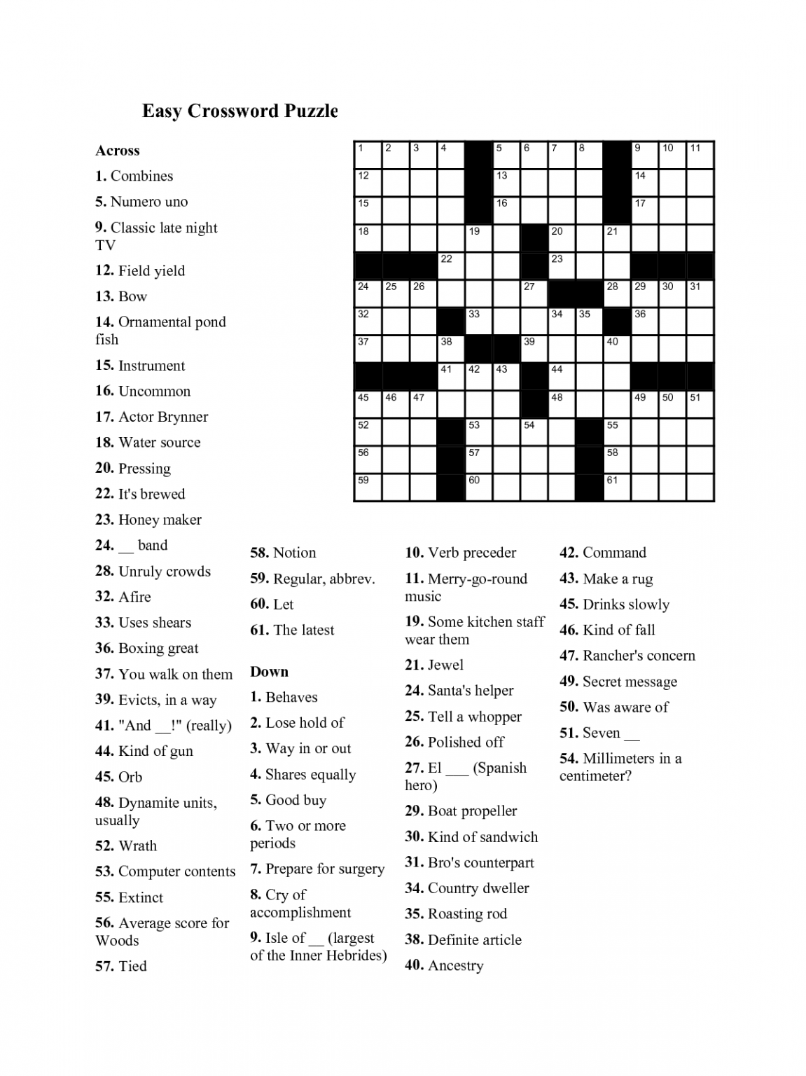 Free Printable Crosswords For The Elderly Free Printable Templates
