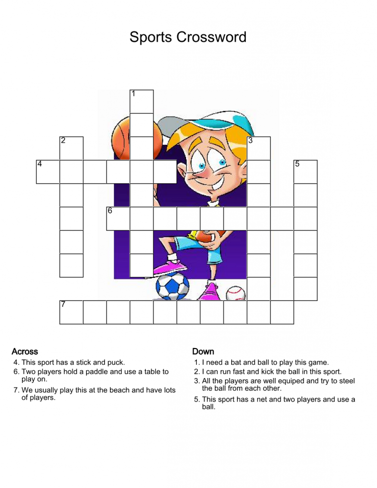 Printable Sports Crossword Puzzles for Kids 101 Activity