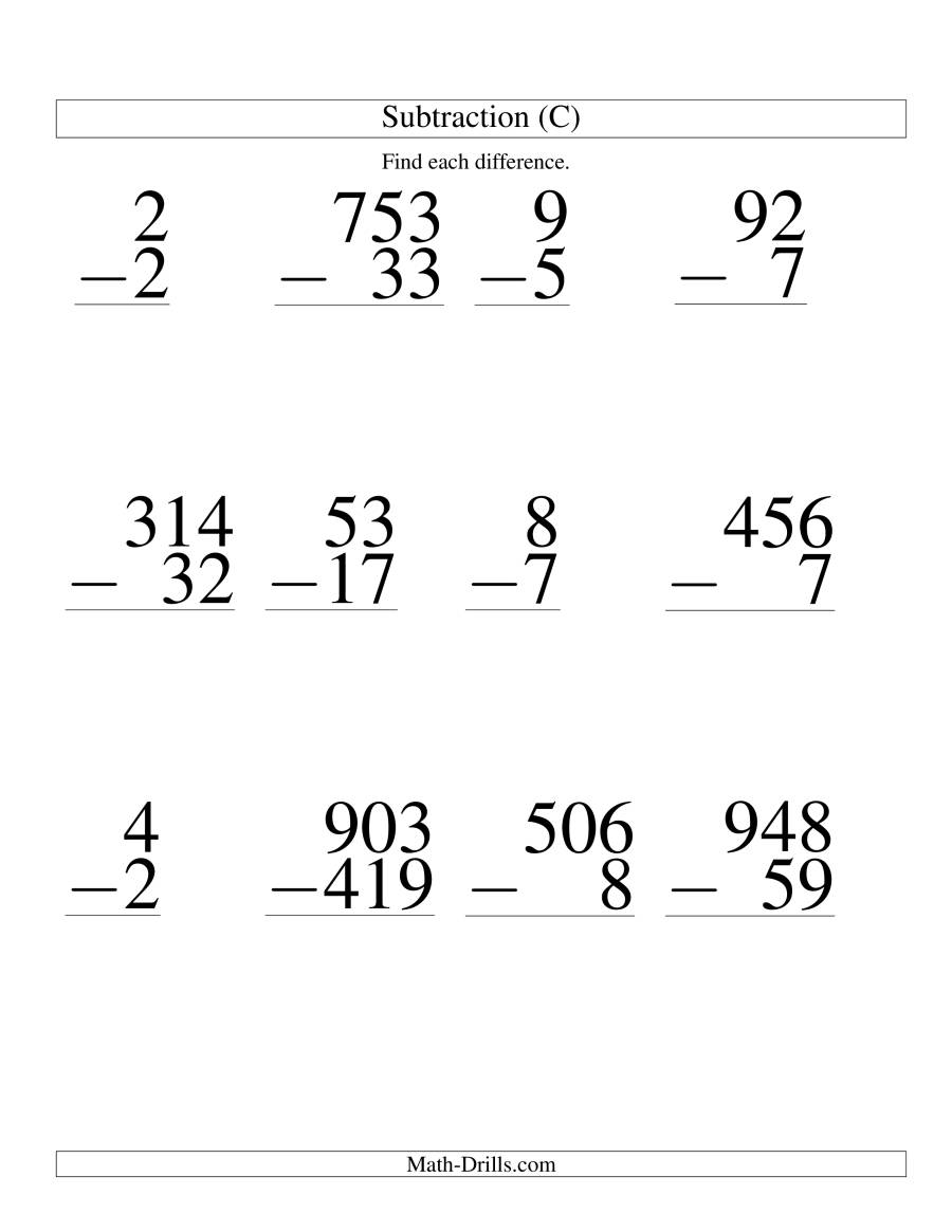 subtraction mathematics printable worksheets