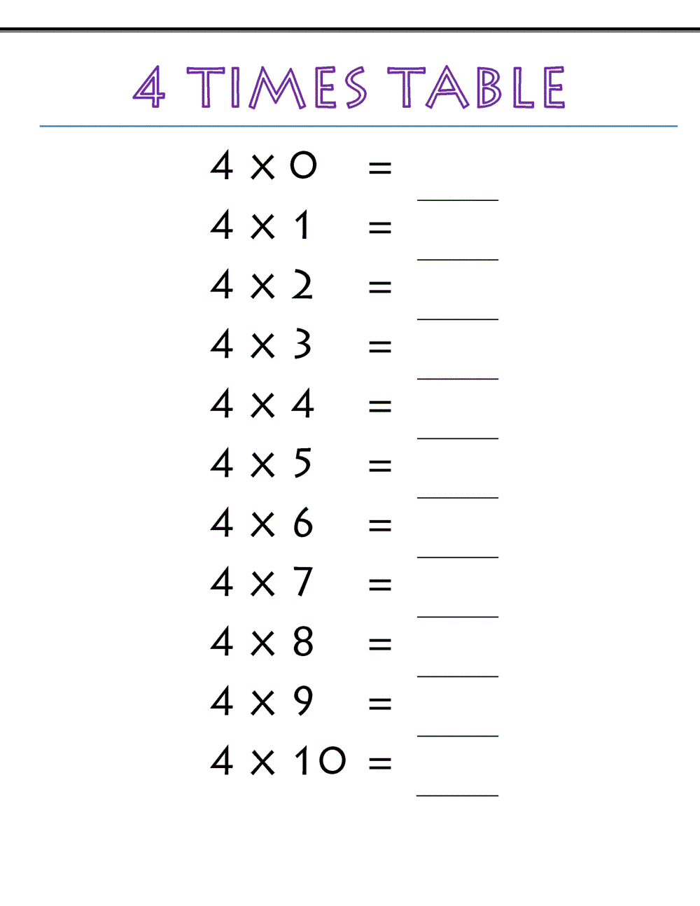 easy 4 times table worksheets